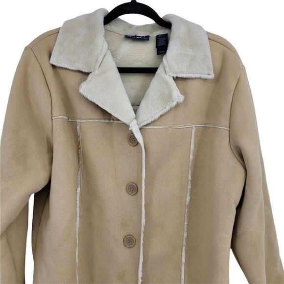 Crazy Horse Boho Retro 70's Ultra Suede Faux Fur Trim Button Down Coat Sz Lg - Picture 5 of 8